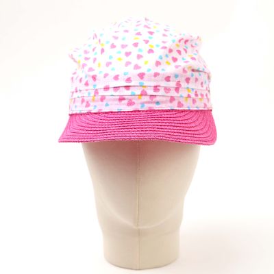 Children's Summer Cotton Hat with Visor HatYou | Pink Heart Print