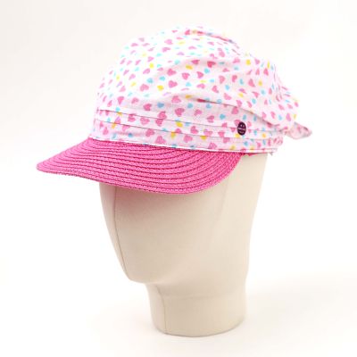 Children's Summer Cotton Hat with Visor HatYou | Pink Heart Print