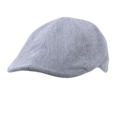 Men's Linen Flat Cap in Herringbone Pattern Fratelli Mazzanti | Denim