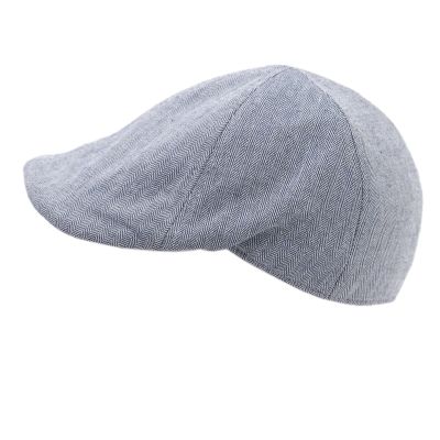 Men's Linen Flat Cap in Herringbone Pattern Fratelli Mazzanti | Denim