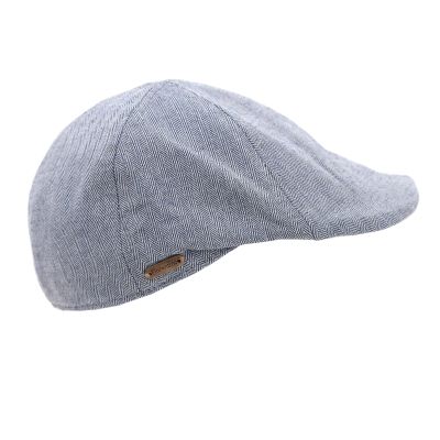 Men's Linen Flat Cap in Herringbone Pattern Fratelli Mazzanti | Denim