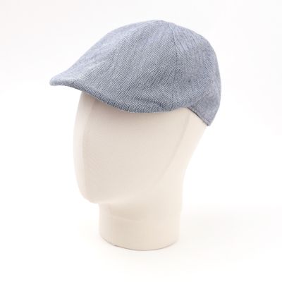 Men's Linen Flat Cap in Herringbone Pattern Fratelli Mazzanti | Denim