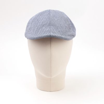 Men's Linen Flat Cap in Herringbone Pattern Fratelli Mazzanti | Denim