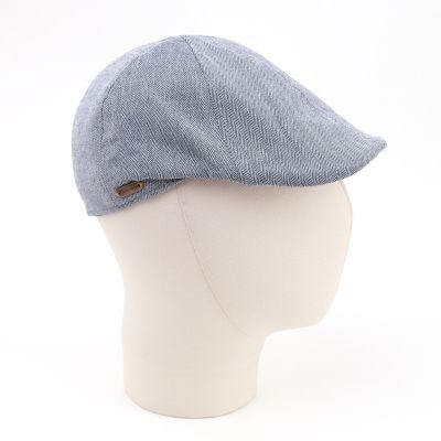 Men's Linen Flat Cap in Herringbone Pattern Fratelli Mazzanti | Denim