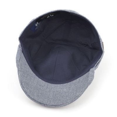 Men's Linen Flat Cap in Herringbone Pattern Fratelli Mazzanti | Denim
