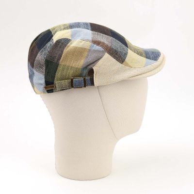 Men's Linen Checked Flat Cap Fratelli Mazzanti | Blue-Green Check