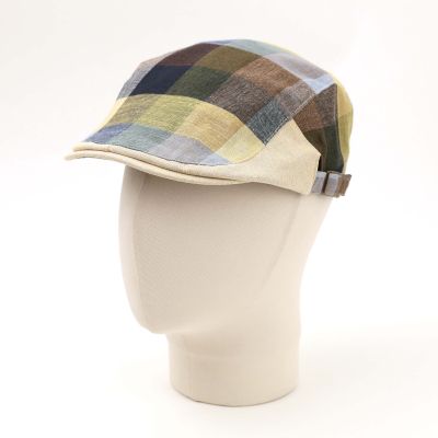 Men's Linen Checked Flat Cap Fratelli Mazzanti | Blue-Green Check