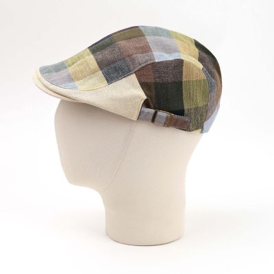 Men's Linen Checked Flat Cap Fratelli Mazzanti | Blue-Green Check