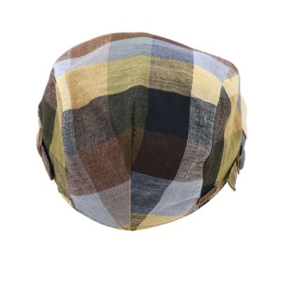 Men's Linen Checked Flat Cap Fratelli Mazzanti | Blue-Green Check