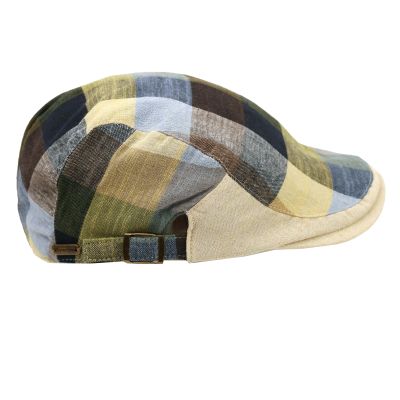Men's Linen Checked Flat Cap Fratelli Mazzanti | Blue-Green Check