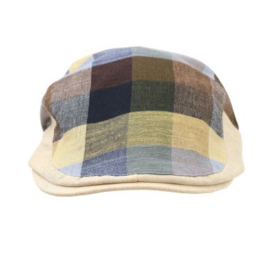 Men's Linen Checked Flat Cap Fratelli Mazzanti | Blue-Green Check