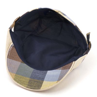 Men's Linen Checked Flat Cap Fratelli Mazzanti | Blue-Green Check